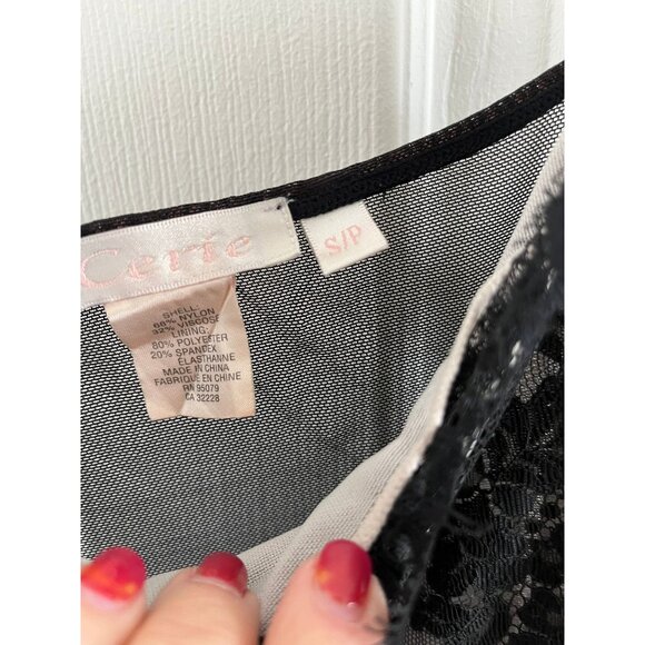 Vtg Cerie Lingerie Black Lace Floral Pattern Front Lined Negligee Size S/P - Picture 3 of 10